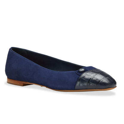10mm Italian Made Sacchetto Ballet Flat Squared Toe Flat in NavySuede