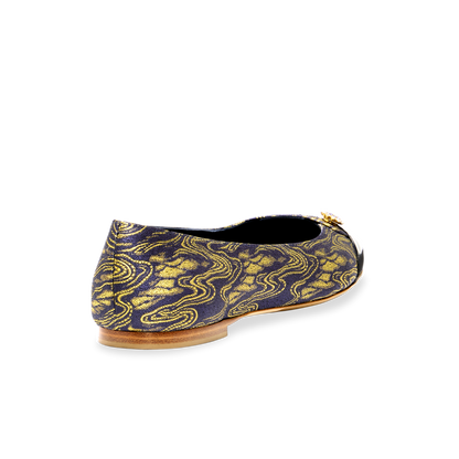 Sacchetto Ballet Flat in Navy & Gold Wave Jacquard