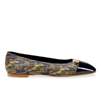 Sacchetto Ballet Flat in Navy & Gold Wave Jacquard