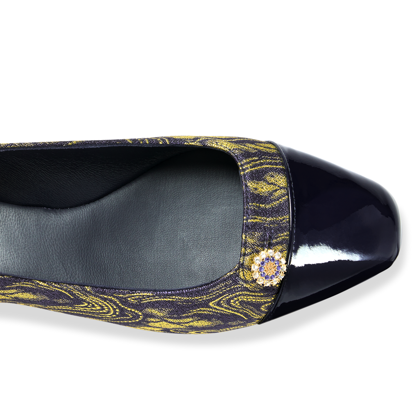 Sacchetto Ballet Flat in Navy & Gold Wave Jacquard