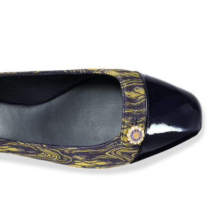 Sacchetto Ballet Flat in Navy & Gold Wave Jacquard