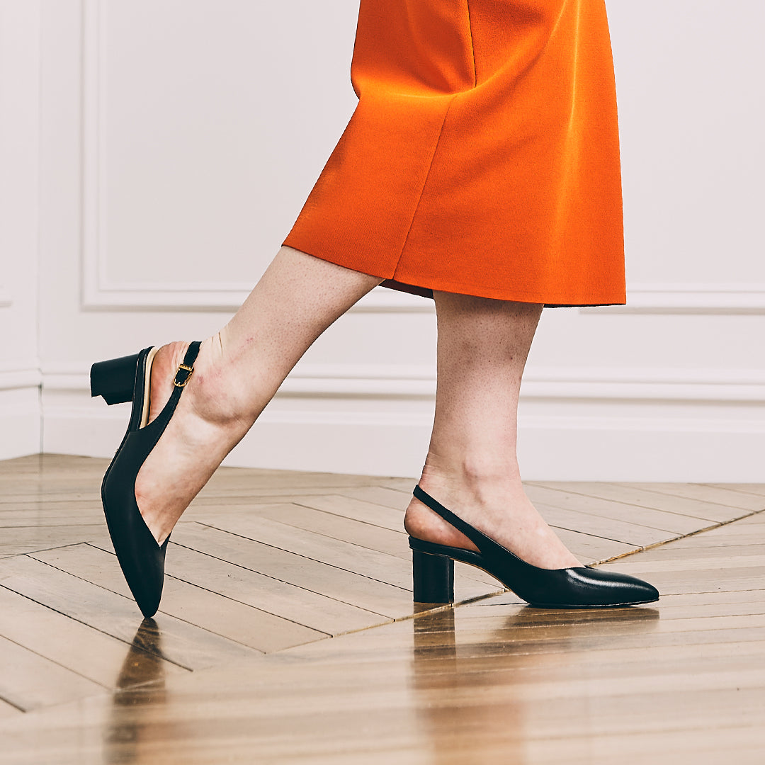 Black slingback hotsell block heel shoes