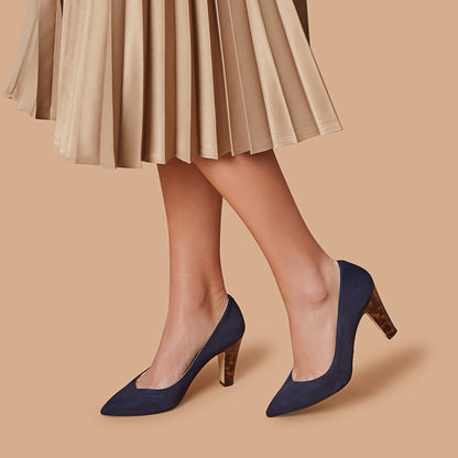 85mm Italian Made Pointed Toe Jay Pump in Navy Suede