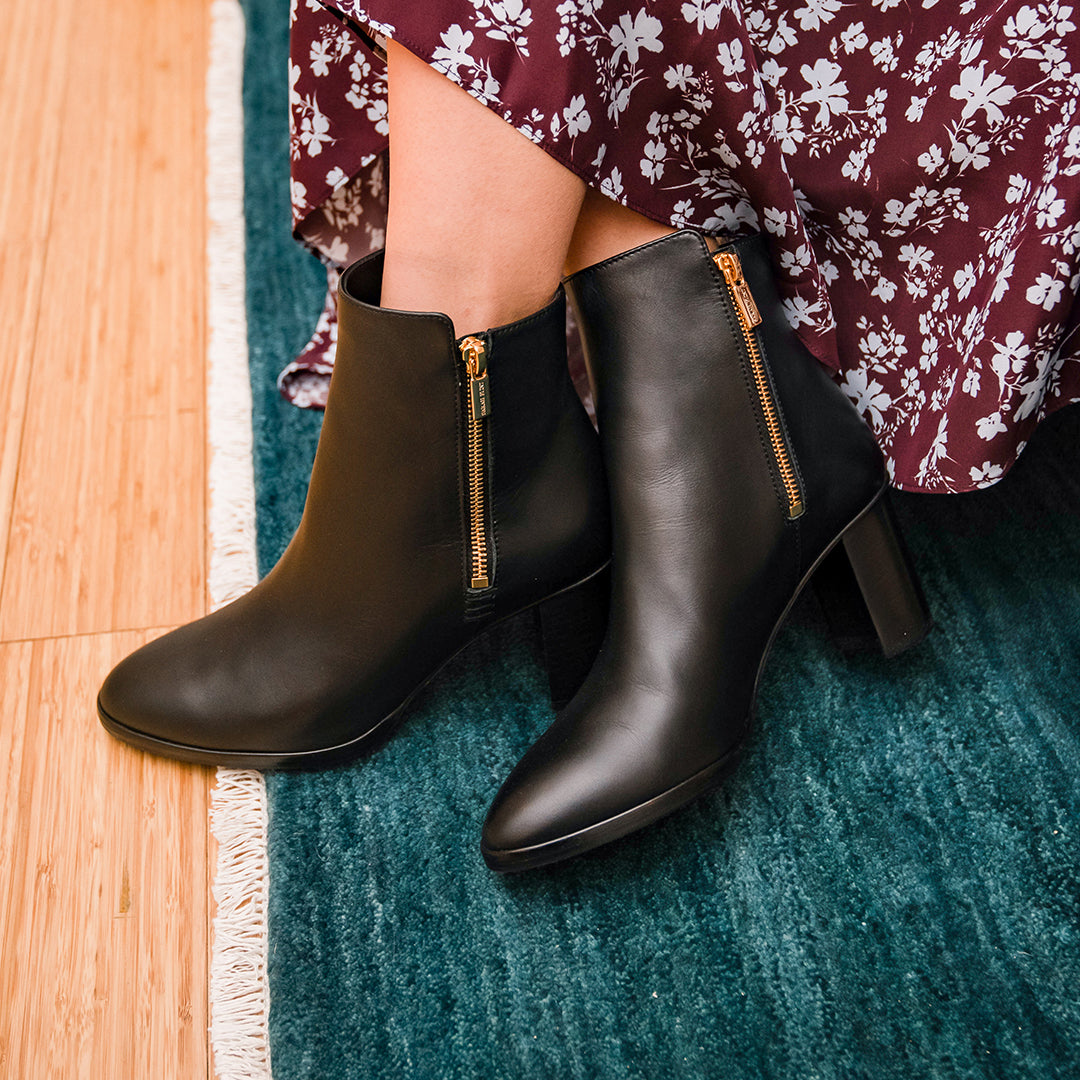 Black zipper booties sale